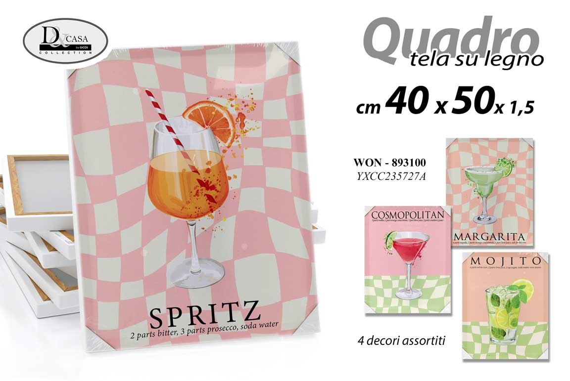 8025569893100 QUADRO STAMPA SU TELA Canvas LEGNO DRINKS SPRITZ BAR MODERNO COLOR ASSOR 40*50cm - immagine 1