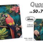 QUADRO STAMPA SU TELA Canvas LEGNO Pappagallo Foglie Tropicali ASSORT 50*70 cm