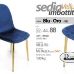 SEDIA VELLUTO METALLO PIEDI ORO SALOTTO SALA PRANZO ATTESA BLU 52*44*h88cm