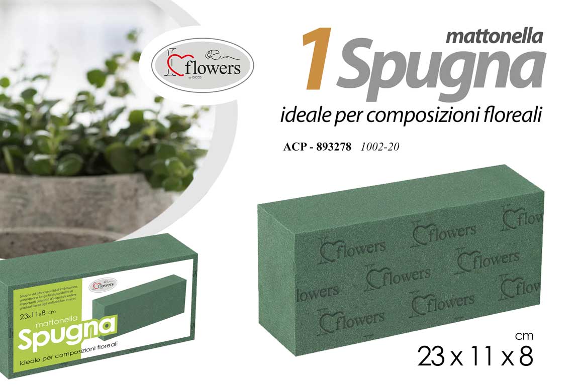8025569893278 SPUGNA COMPOSIZIONI FIORI MATTONELLA ARTIFICIALI FLOREALI PIANTE PANETTO 23*11*8 - immagine 1
