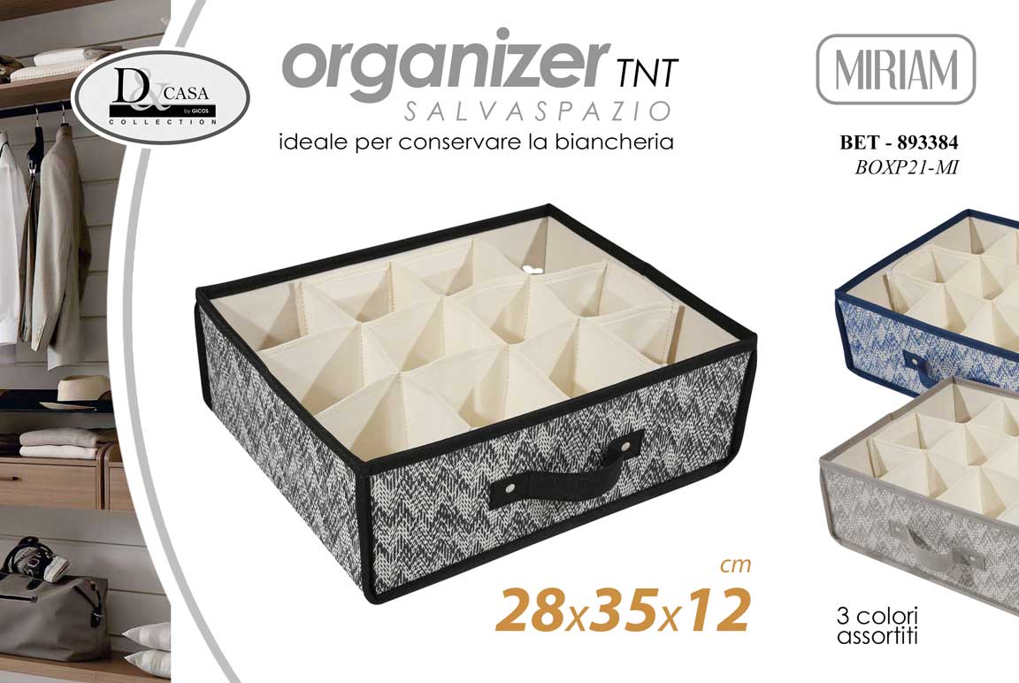 8025569893384 ORGANIZER 12 POSTI CONTENITORE CRAVATTE CALZINI ACCESSORI CASSETTO 28*35*12 cm - immagine 1