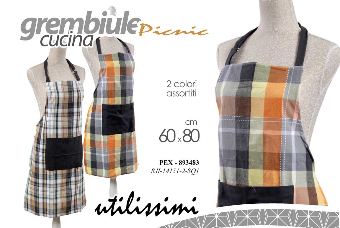 8025569893483 Grembiule cucina picnic tasca frontale pettorina cotone moderno assort 80x60 cm - immagine 1