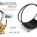 PORTA LEGNA TONDO BRUCIALEGNA POGGIALEGNA CAMINO STUFA METALLO NERO 49*29*50 cm