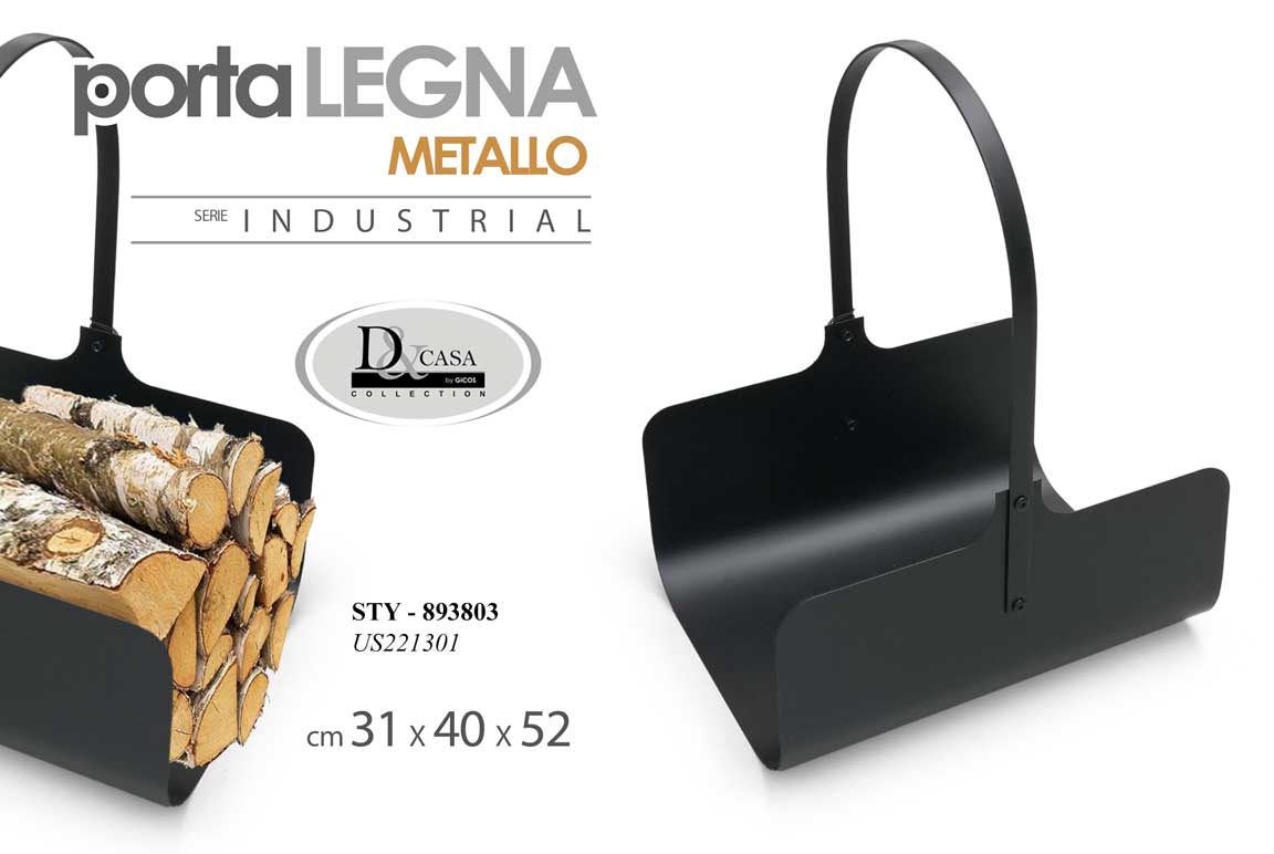 8025569893803 PORTA LEGNA BRUCIALEGNA POGGIALEGNA CAMINO STUFA FERRO METALLO NERO 31*40*52cm - immagine 1