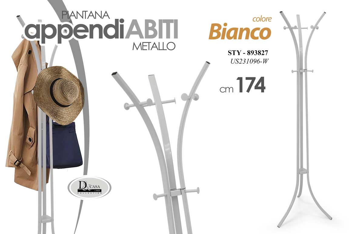 8025569893827 Attaccapanni Appendiabiti Piantana PORTA ABITI Metallo MODERNO BIANCO 174*42CM - immagine 1