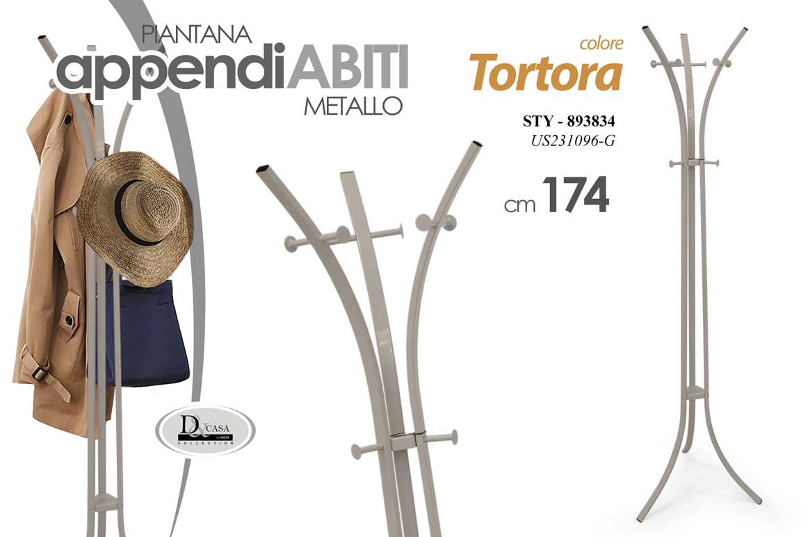 8025569893834 APPENDIABITI METALLO TORTORA VERTICALE ATTACCAPANNI DA TERRA PIANTANA 174*42 CM - immagine 1