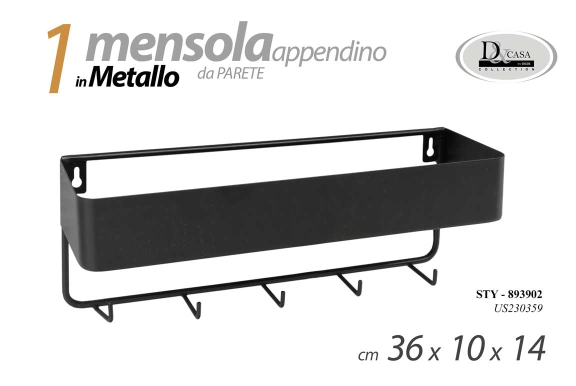 8025569893902 Attaccapanni APPENDIABITI DA PARETE MENSOLA APPENDINO GANCI MODERNO 36*10*14cm - immagine 1