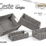 3 CESTINI CESTE RETTANGOLARI ORGANIZER PORTA OGGETTI GRIGIO METALLO INTRECCIO
