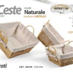 3 CESTINI QUADRATI MANICO CESTA NATURALE TELAIO METALLO CUCINA BAGNO SALOTTO