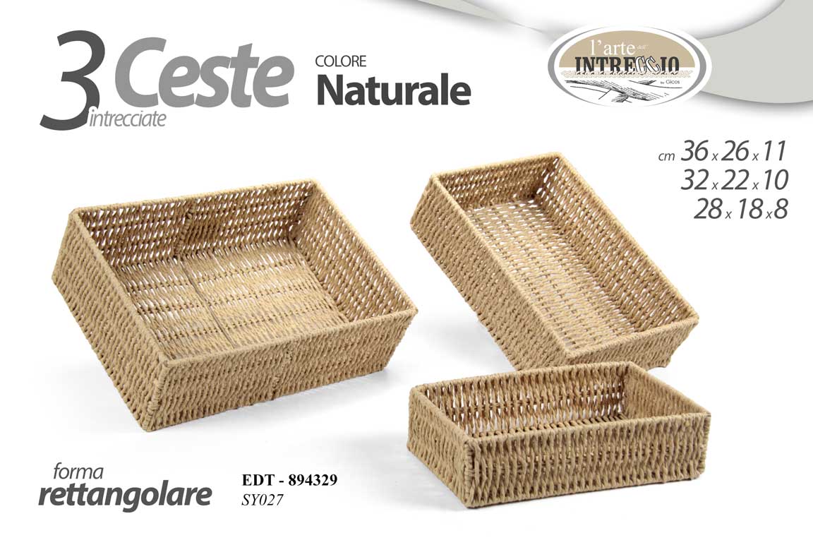 8025569894329 3 CESTINI ORGANIZER RETTANGOLARE CESTA IN NATURALE METALLO CAMERA CUCINA BAGNO - immagine 1