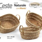 3 CESTE MANICO CESTA ACCESSORI CUCINA BAGNO METALLO INTRECCIO NATURALE 37-32-28