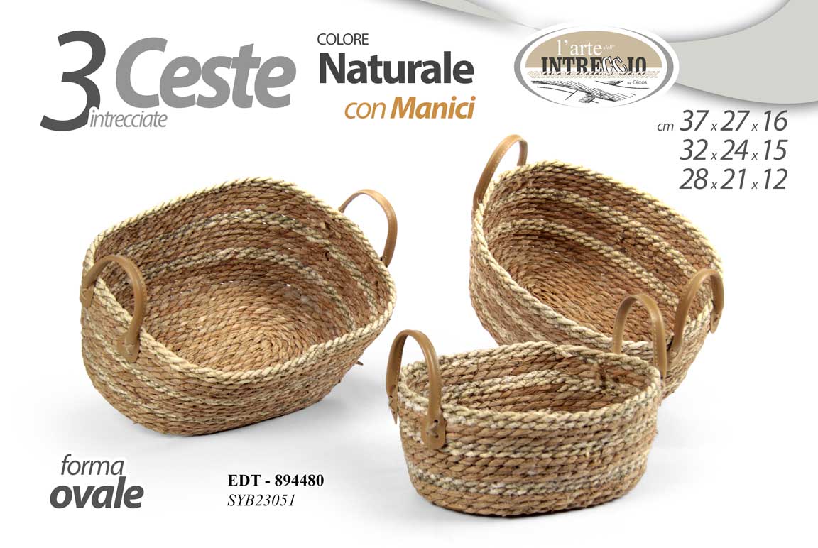 8025569894480 3 CESTE MANICO CESTA ACCESSORI CUCINA BAGNO METALLO INTRECCIO NATURALE 37-32-28 - immagine 1