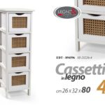CASSETTIERA MOBILETTO SLIM SALVASPAZIO 4 CASSETTI CHIC BIANCA MARRONE 80*26*32cm