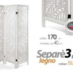 SEPARè PARAVENTO DIVISORIO BIANCO LEGNO 3 PANNELLI FOGLIE SEPARATORE 170*120 CM