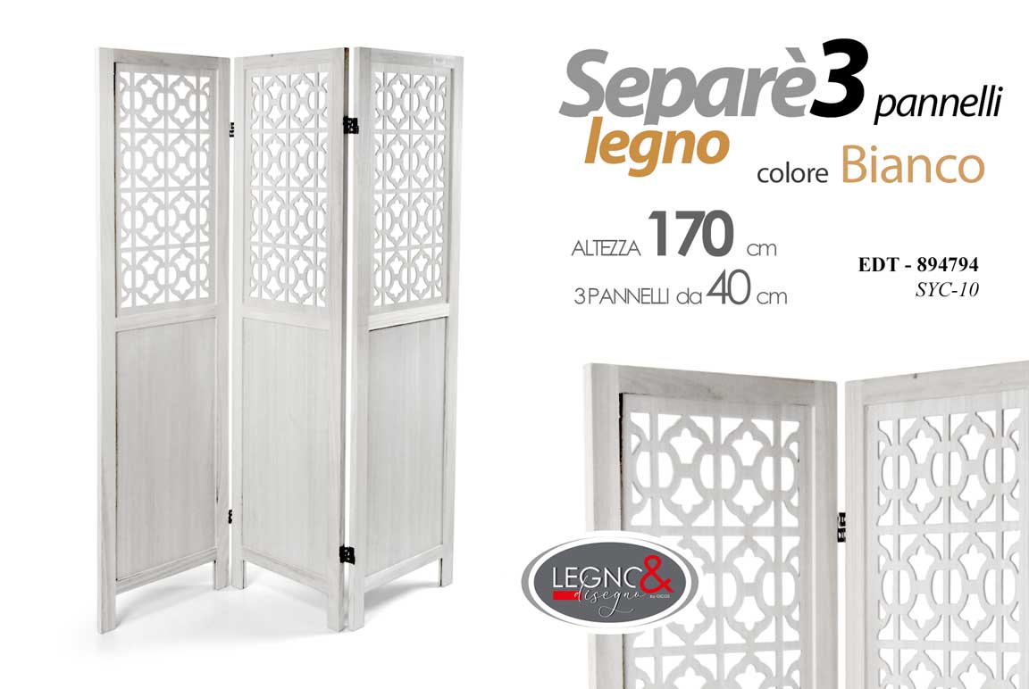 8025569894794 SEPARè PARAVENTO DIVISORIO MODERNO LEGNO BIANCO 3 PANNELLI SEPARATORE 170*120cm - immagine 1