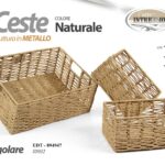3 CESTINI ORGANIZER RETTANGOLARE CESTA INTR NATURALE METALLO CAMERA CUCINA BAGNO