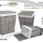 SET 3 CESTE PORTA BIANCHERIA TESSUTO GRIGIO TELAIO METALLO CUCINA BAGNO VESTITI