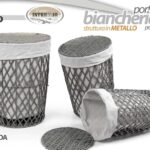 3 CESTE PORTA BIANCHERIA TONDE TESSUTO GRIGIO TELAIO METALLO CUCINA VESTITI