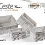 SET 4 CESTINI RETTANGOLARI INTRECCIO E METALLO BIANCO CESTA OGGETTI ACCESSORI