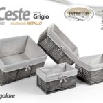 4 CESTINI RETTANGOLARI GRIGIO TELAIO METALLO TESSUTO CUCINA BAGNO SALOTTO ARREDO