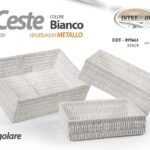 SET 3 CESTE INTRECCIO RETTANGOLARI METALLO BIANCO OGGETTI ACCESSORI CUCINA BAGNO