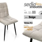 SEDIA TESSUTO TRAPUNTATA METALLO SALOTTO CUCINA UFFICIO ATTESA BEIGE 44*55*h88