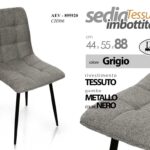 SEDIA TESSUTO TRAPUNTATA METALLO SALOTTO CUCINA UFFICIO ATTESA GRIGIO 44*55*h88