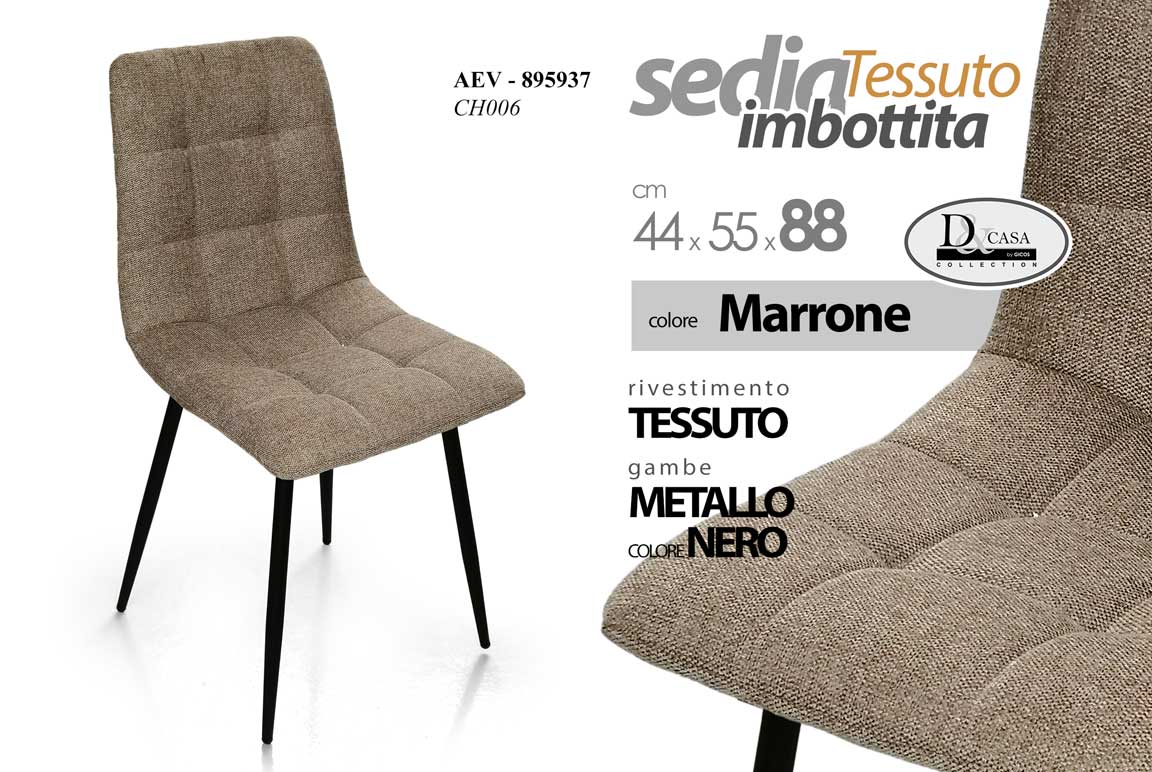 8025569895937 SEDIA TESSUTO TRAPUNTATA METALLO SALOTTO CUCINA UFFICIO ATTESA CHIARA 44*55*h88 - immagine 1