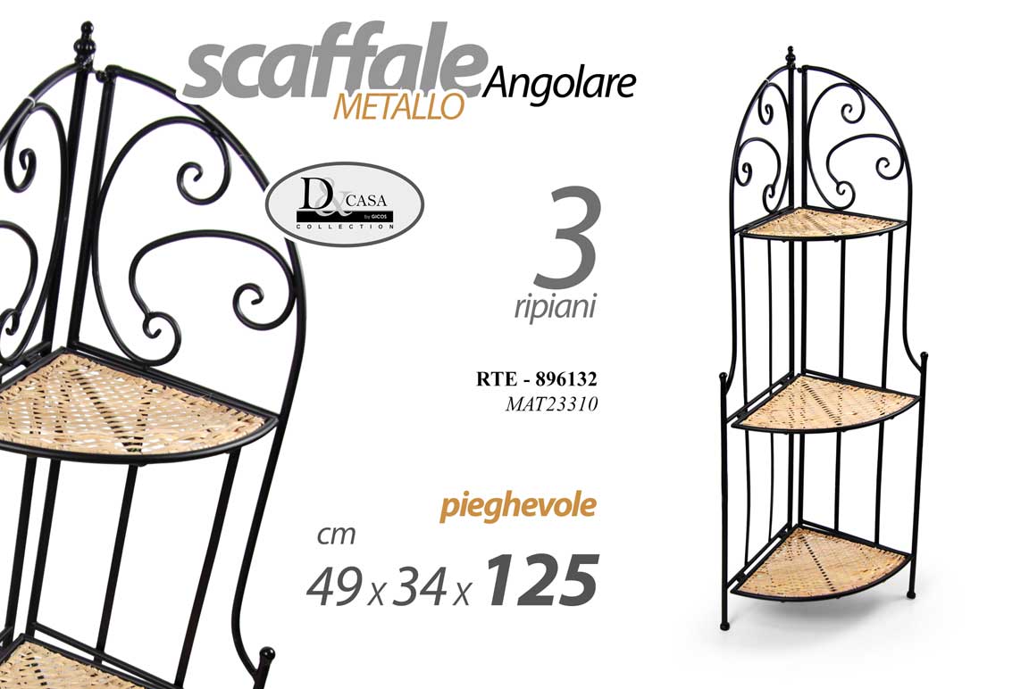 8025569896132 SCAFFALE ANGOLO ANGOLIERA PIANTE ENTRATINA 3 RIPIANI METALLO Pieghevole 125 cm - immagine 1