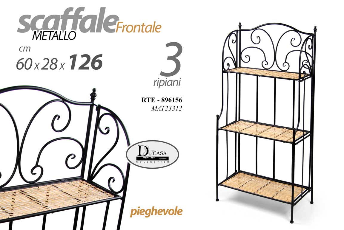 8025569896156 SCAFFALE ETAGERE PORTAPIANTE ENTRATINA METALLO NERO VIMINI 3 RIPIANI 126*60*28 - immagine 1