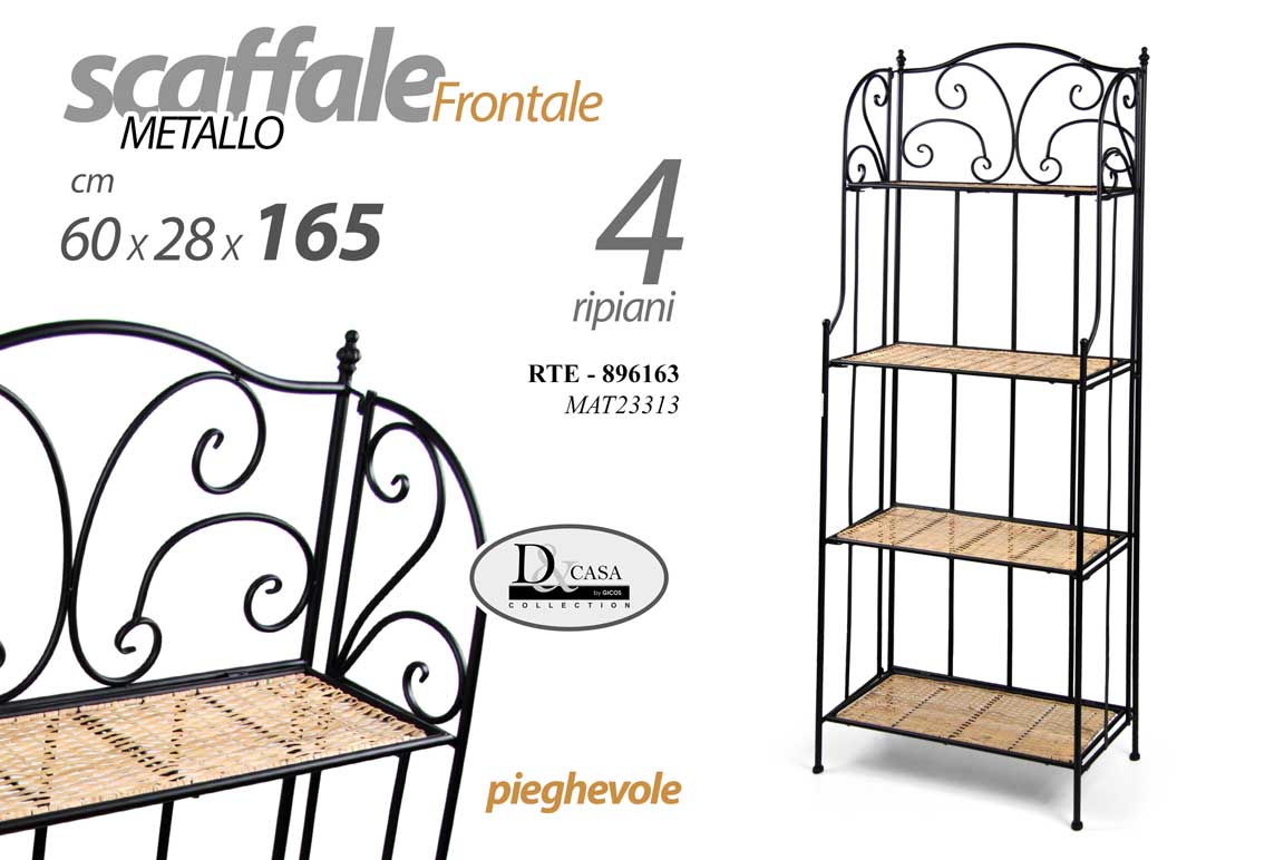 8025569896163 SCAFFALE ETAGERE PORTAPIANTE ENTRATINA METALLO NERO VIMINI 4 RIPIANI 165*60*28 - immagine 1