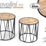 SET 2 TAVOLINI TONDI SALOTTO CAFFè GIARDINO ETNICO METALLO VIMINI 46-40 CM