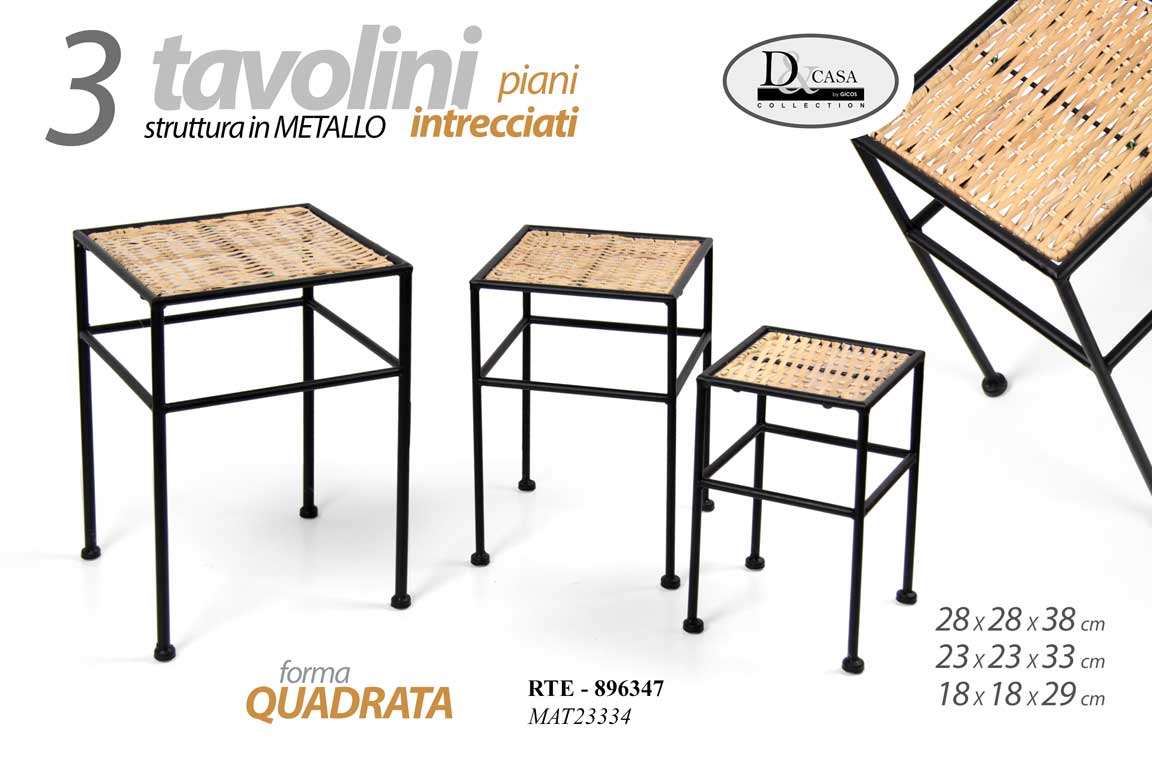 8025569896347 3 TAVOLINI QUADRATI SALOTTO CAFFè GIARDINO METALLO VIMINI MODERNO 38-33-29cm - immagine 1