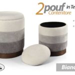 2 POUF CILINDRICO CONTENITORE MODERNO POGGIAPIEDI SGABELLO TESSUTO BIANCO 44-38