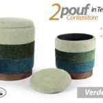 2 POUF CILINDRICO CONTENITORE MODERNO POGGIAPIEDI SGABELLO VERDE H44-38 CM