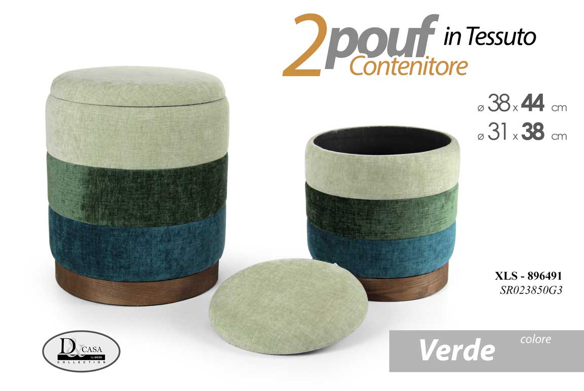 8025569896491 2 POUF CILINDRICO CONTENITORE MODERNO POGGIAPIEDI SGABELLO VERDE H44-38 CM - immagine 1