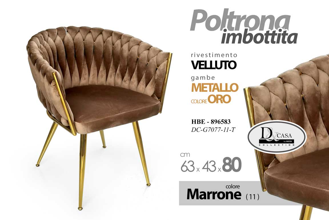 8025569896583 POLTRONA TORTORA SEDIA VELLUTO GAMBE METALLO ORO DESIGN CLASSIC MODERNO 80*63*43 - immagine 1