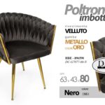 POLTRONA VELLUTO NERA SEDIA GAMBE METALLO ORO DESIGN CLASSIC MODERNO 80*63*43cm