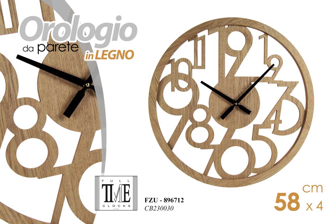 8025569896712 OROLOGIO DA PARETE TONDO TRAFORATO MODERNO VINTAGE LEGNO MDF NUMERI 58*4 cm - immagine 1