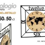 OROLOGIO DA PARETE Planisfero MODERNO VINTAGE LEGNO METALLO CARTINA MONDO 50*50
