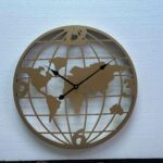OROLOGIO DA PARETE Mappamondo MODERNO VINTAGE METALLO ORO CARTINA MONDO 60 cm