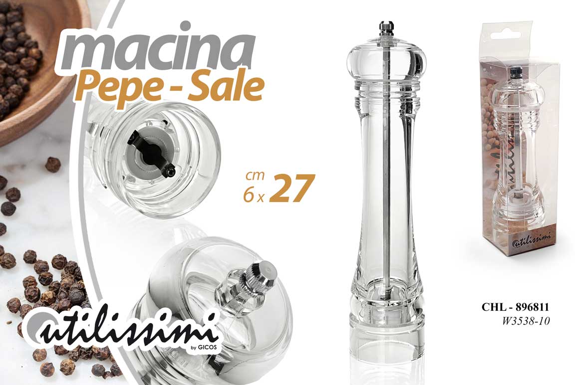8025569896811 MACINA PEPE SALE MANUALE ACRILICO TRASPARENTE DESIGN MODERNO ELEGANTE 27 CM - immagine 1