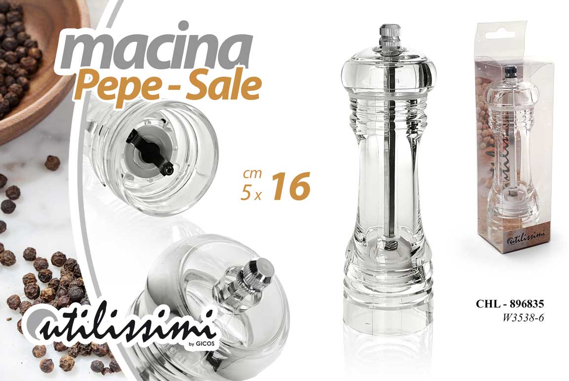 8025569896835 MACINA PEPE SALE MANUALE ACRILICO TRASPARENTE DESIGN MODERNO ELEGANTE 16 CM - immagine 1
