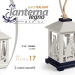 LANTERNA PORTACANDELA BARCA MARE TEA LIGHT LEGNO BIANCO BLU ANTIC ASSOR 17*11 cm