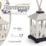 LANTERNA PORTACANDELA STELLA MARINA TEA LIGHT BIANCO BLU ANTIC ASSOR 17*11cm