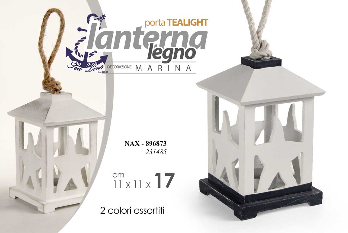 8025569896873 LANTERNA PORTACANDELA STELLA MARINA TEA LIGHT BIANCO BLU ANTIC ASSOR 17*11cm - immagine 1