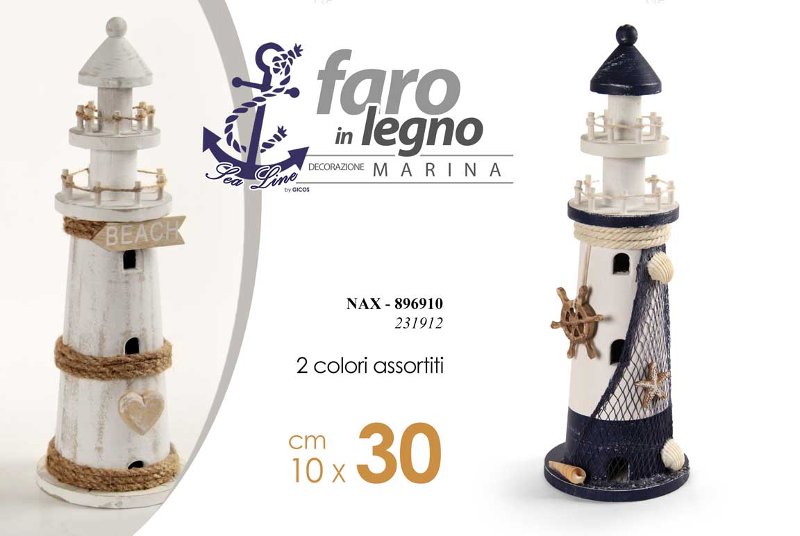 8025569896910 FARO DI LEGNO CON CORDA DECORAZIONE MARE MARINA NAUTICO RISTORANTE CASA AS 30 cm - immagine 1
