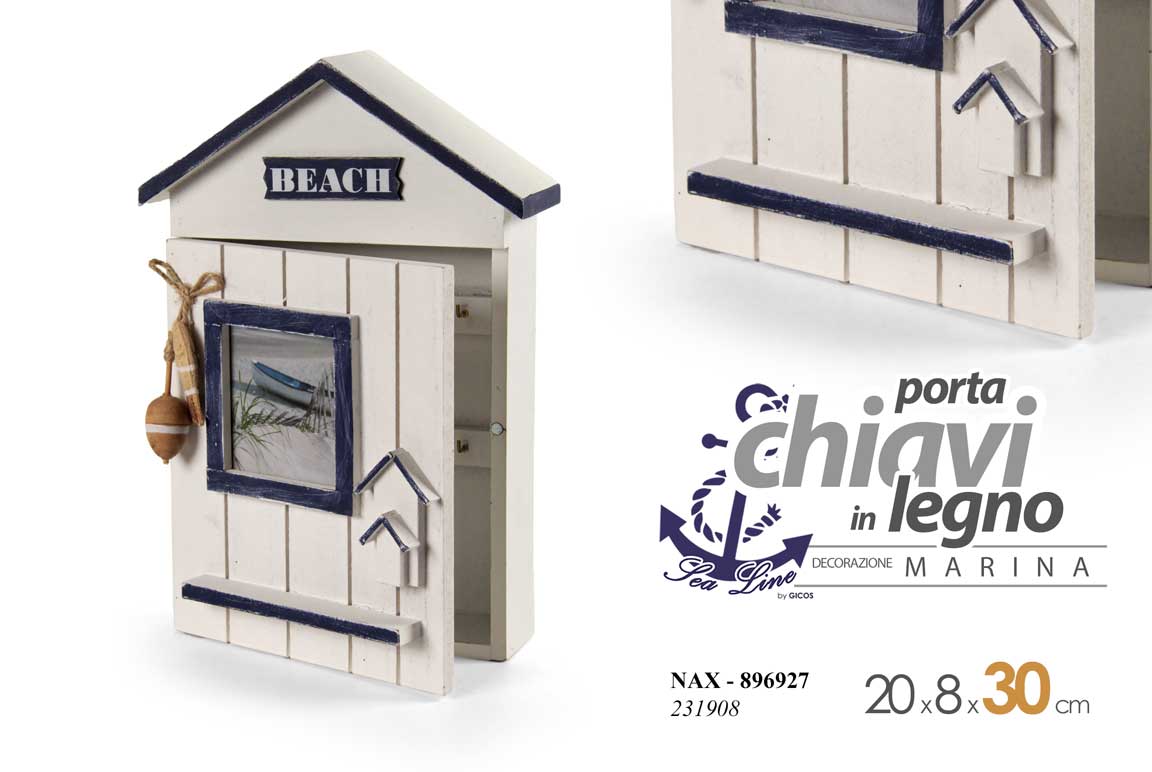 8025569896927 BACHECA CHIAVI PARETE CASSETTA APPENDI LEGNO DECO MARE MARINA ASSORTITI 30*20cm - immagine 1