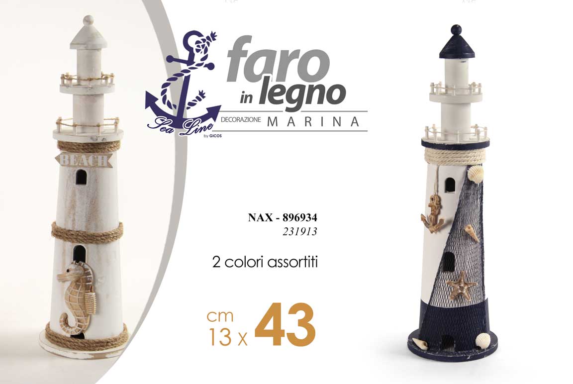 8025569896934 FARO DI LEGNO 43cm CON CORDA DECORAZIONE MARE MARINA NAUTICO RISTORANTE CASA ASS - immagine 1