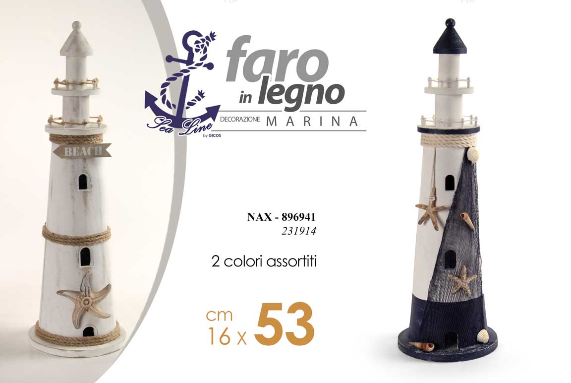 8025569896941 FARO DI LEGNO 53cm CON CORDA DECORAZIONE MARE MARINA NAUTICO RISTORANTE CASA ASS - immagine 1
